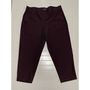 Eileen Fisher Womens L Stretch Crepe Straight Leg Cropped Pull On Pants Brown